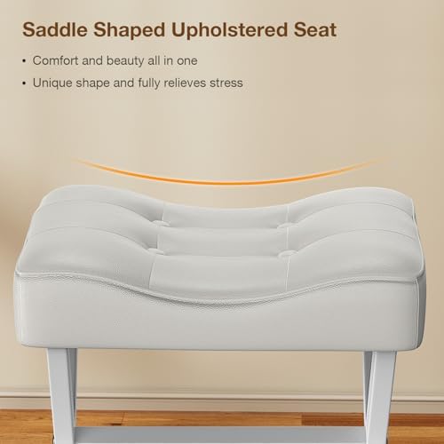 Memobarco 18-Inch Large Leather Vanity Stool Chair, White Makeup Stool
