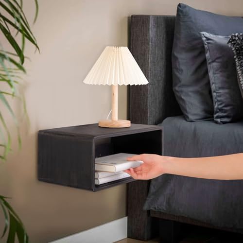 Wood Floating Nightstand Side Table 18”x 10”x 7.5” Rustic Black, Modern Wooden Floating Nightstand for Bedroom Bedside Table for Bedroom Office Home Decor