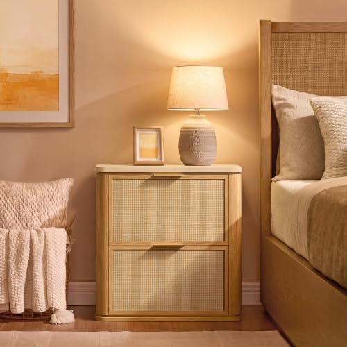 Nightstand Set of 2, 23.11" W Rattan Nightstand with 2 Drawers