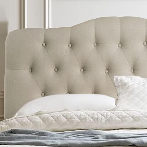 Rosevera Harriman Adjustable Height Headboard with Linen Upholstery and Button Tufting for Bedroom, Queen, Natural Beige