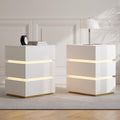 homary LED Smart Nightstand Set of 2 with Wireless Charging, USB & Type-C Ports – Modern White Bedside Table with Storage and Adjustable Light, Bedroom Night Stand with 3-Drawer