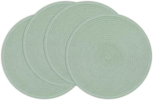 SHACOS Round Placemats Set of 4 Woven Braided Table Placemats 15 inch Cotton Polyester Place Mats Washable Table Mats Indoor Outdoor, Sage Green