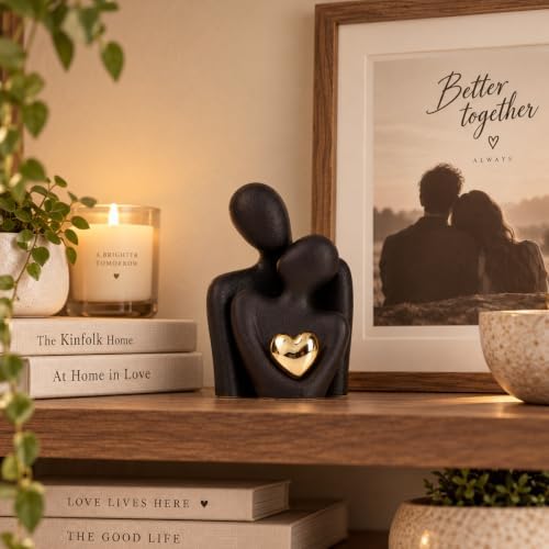 Mini Couple Statue, Ceramic Figurine for Shelf Decor, 3.15" Black