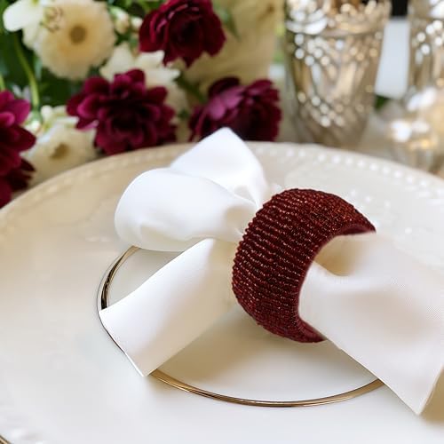 COTTON CRAFT Glitz Handmade Beaded Napkin Rings - Set of 12 - Burgundy