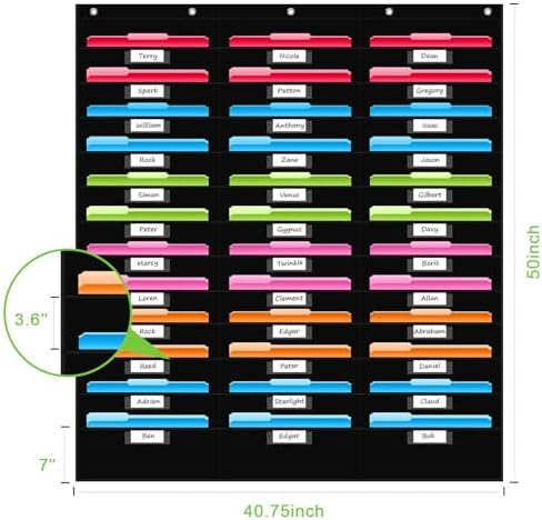36 Pockets File Storage Pocket Chart with 36 Nametag Pockets, Hanging Wall File Organizer for Classroom and Office, Organize Your Assignments, Files, Scrapbooks, Paper (Black-36 Pockets)