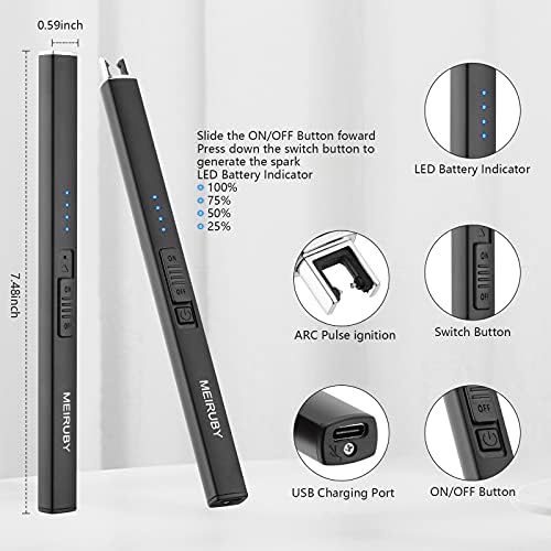 MEIRUBY Electric Lighter Candle Lighter Rechargeable USB Lighter Arc Lighters for Candle Camping Family Use Black