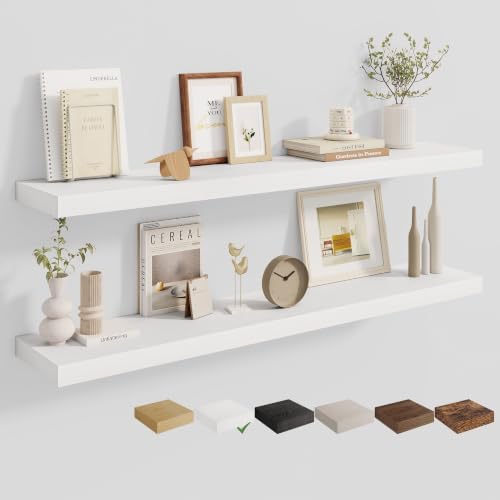 Dreamland 48 Inches Wall Mounted Wood Floating Shelves, White, 2 Pack