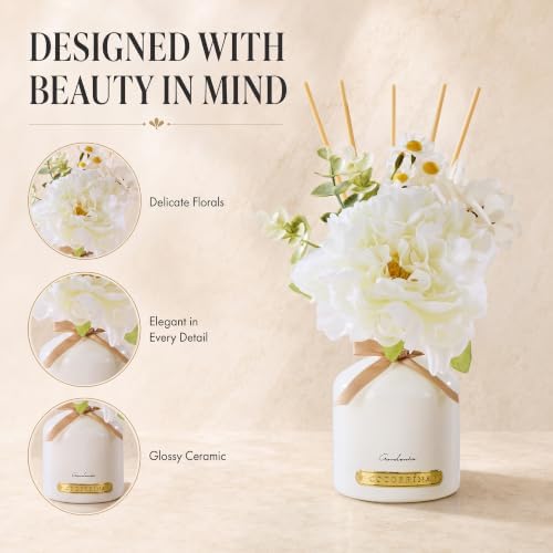Gardenia Reed Diffuser Set with Flowers, 6.76 fl oz