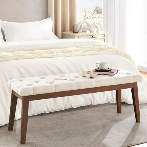 kinmars Tufted Entryway Bench for Bedroom End of Bed, 42.5", Beige