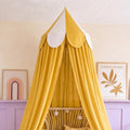 Bed Canopy with Scalloped Edge, 2 Panel Striped, Bright Yellow