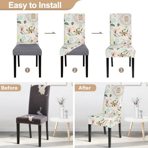 SearchI Dining Room Chair Covers Set of 4, Stretch Printed Flower Kitchen Chair Slipcovers Removable Washable Parsons Chair Covers Protector for Dining Room, Hotel, Ceremony (Floral Pattern1)