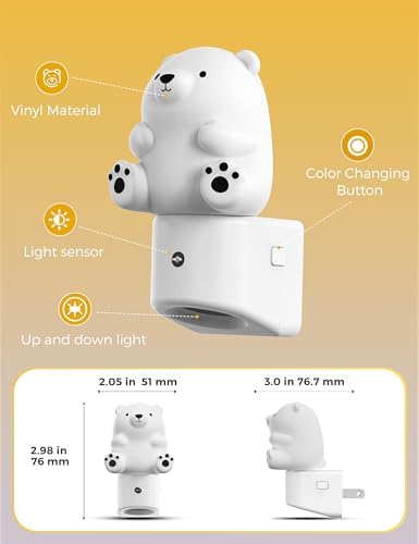 L LOHAS LED Night Light for Kids, 3D Bear Night Light Plug in