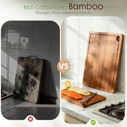 Astercook Deep-Carbonized Bamboo Cutting Boards for Kitchen