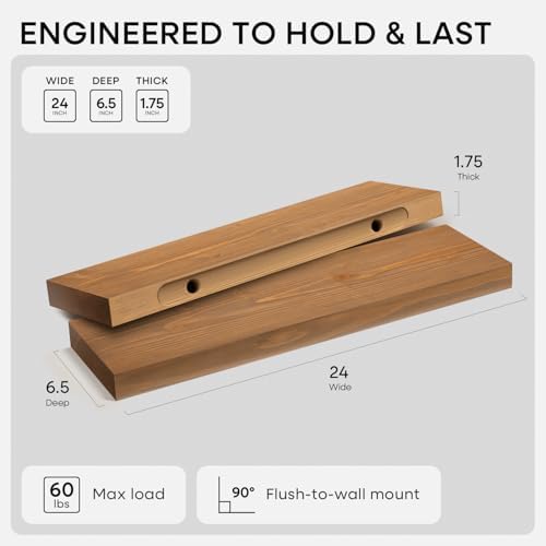 Homeforia 24 Inch Floating Shelves, High-End Solid Pine Wood, Set of 2
