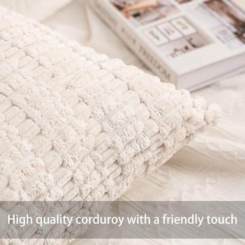 Pack of 2 Corduroy Decorative Throw Pillow Covers 22x22 Inch, Cream White