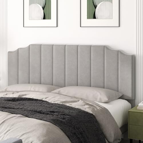 Befurtori King Size Headboard Only, Velvet Wall Mount Headboard Silver Gray