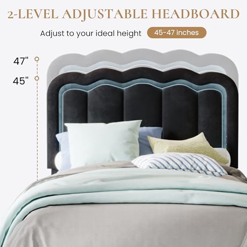 SHA CERLIN Twin Size Bed Frame with LED Lights and Storage Drawer, Black