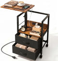 Faesun Night Stand with Charging Station & Swivel Top, Brown Black