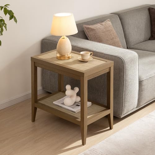 SICOTAS Rattan Side Tables Living Room Table, End Table with Storage