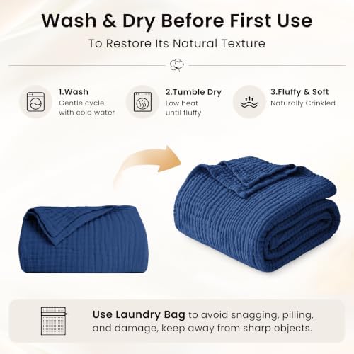 Love's cabin 100% Cotton Muslin Blanket King Size for Bed, Dark Blue