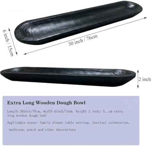 Wooden Dough Bowl Decor, Vintage Wooden Bowl Hand Carved Home Decor for Dining Table Center, Living Room, Kitchen Decor. (30inch black)