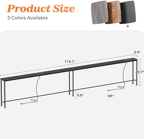 SUPERJARE 118.1 Inch Sofa Table with 2 Power Outlets and USB-C Port