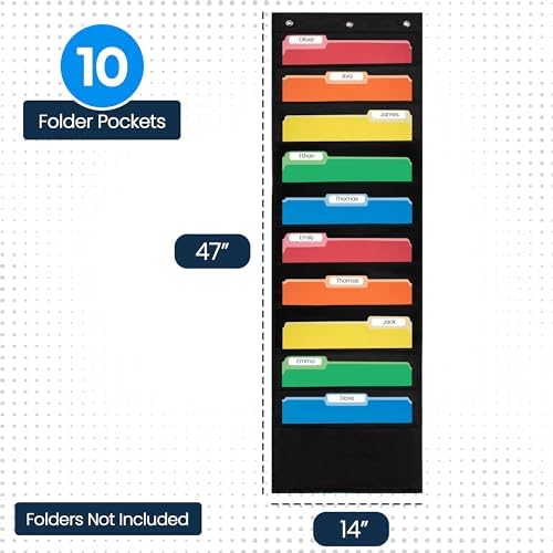 10 Pocket File Folder Pocket Chart, Black, 14" Wide x 47" Tall