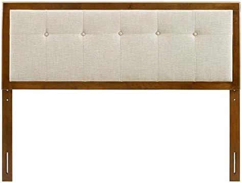 Modway Draper Tufted Full Fabric and Wood Headboard in Walnut Beige
