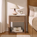 Night Stand, Rattan Nightstand with 1 Drawer&Open Shelf
