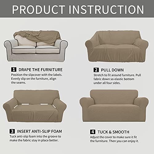 Easy-Going Stretch Oversized Loveseat Couch Covers Washable Natural