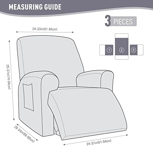KinCam Recliner Covers, Stretch Reclining Chair Covers, Recliner Sofa Slipcovers Stripe Jacquard Recliner Couch Covers Furniture Protector Covers for Pet Kid (1 Seater, Silver Gray)