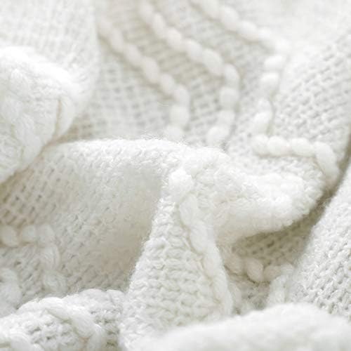 BOURINA Off White Throw Blanket 60x80Inch Boho Knit Soft Throw Sofa Blanket