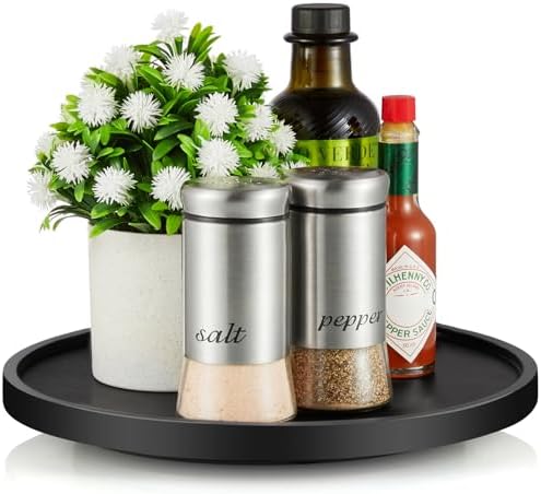 10" Wood Lazy Susan Turntable Organizer, Lazy Susan for Table Top Cabinet Dining Pantry Countertop Cupboard Organization, Decorative Tray for Kitchen Bathroom Decor Coffee Bar Accessories, Black