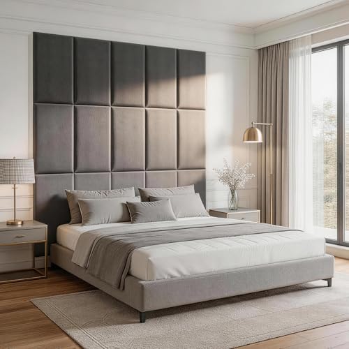 Fromann Upholstered Wall Mounted Headboard for Queen/TXL/King Size Beds, Peel and Stick Headboard 23.6" x 11.8"/PC, Interior Wall Panels for Bedroom Study, Headboards Only (6, Dark Grey)