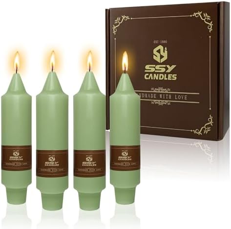 NJAO HOO Light Green Short Taper Candle 5 Inch Candlesticks Unscented Dripless Tapered Candle Set for Home Decor Wedding Party Dinner Candles, 4 Pack