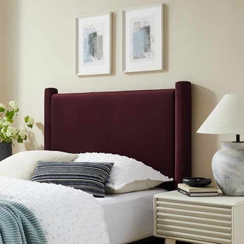Modway Rael Twin Upholstered Headboard with Pillars in Mulberry – Velvet Headboard – Stain-Resistant Performance Velvet Headboard for Twin Beds