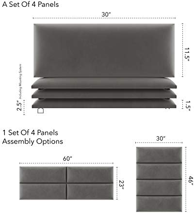 Vänt Wall Mounted Headboard Panels, Queen/Full, Velvet Gothic Grey