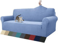 ZNSAYOTX 1 Piece Jacquard Couch Covers for 3 Cushion Couch Living Room High Stretch Sofa Cover Pets Dogs Friendly Anti Slip Thickened Slipcovers Furniture Protector (Large, Light Blue)