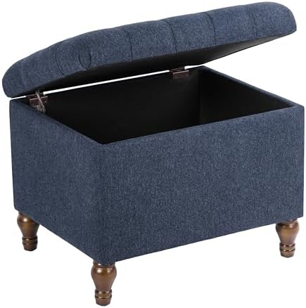 Spatial Order 24" Button Tufted Storage Ottoman - Blue Woven Fabric