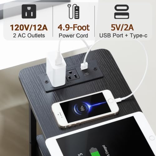 LOAKEKEL Narrow End Table with Charging Station, Side Tables Living Room