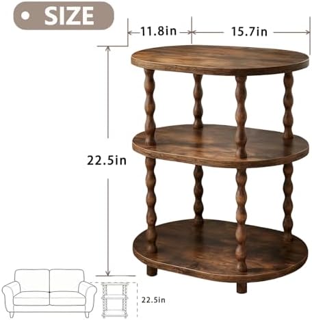Narrow Side Table, 3-Tier End Table with Storage for Small Spaces