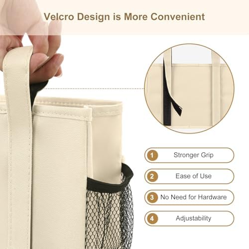 Surblue Bedside Caddy Hanging Organizer Storage Bag Pocket for Bunk, Hospital, College Dorm Rooms, Baby Bed Rails, Camp - 8 Pockets, Large, Beige