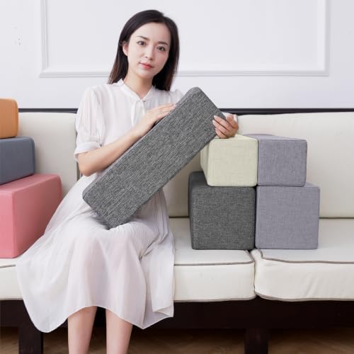 2 Pack Couch Arm Rest Pillow, 6''x6''x20'' Linen Cover, High Density Foam Armrest Cushion, Removable & Washable Elbow Support for Sofa, Bed, and Armchair (Dark Grey)