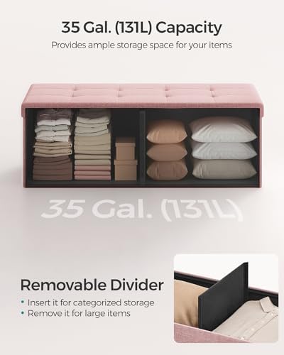 SONGMICS 43.3 Inches Folding Storage Ottoman Bench, Load 660 lb