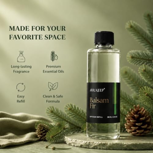 Airkeep Balsam Fir Reed Diffuser Refill – 6.76 fl oz Premium Scented Oil for Home Aromatherapy – Long-Lasting Fragrance for Reed Diffusers – Perfect for Bathroom, Bedroom & Home Decor