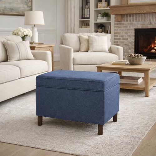 Spatial Order Home Decor | Dinah Collection Modern Storage Ottoman | Ottoman with Storage for Living Room & Bedroom (Navy)