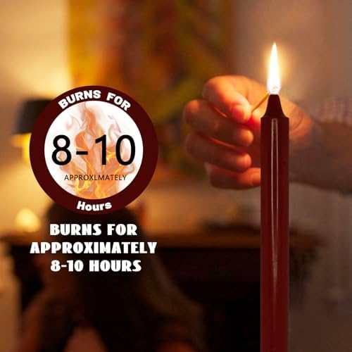 NJAO HOO Burgundy Taper Candle 10 Inch Christmas Candlesticks Red Unscented Dripless Handmade Candles for Home Decor Dinner New Year Party, 4 Pack