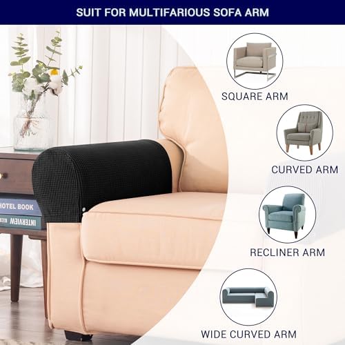 SUBRTEX Stretch Couch Arm Covers Set of 2, Non-Slip Sofa Armrest Slipcovers
