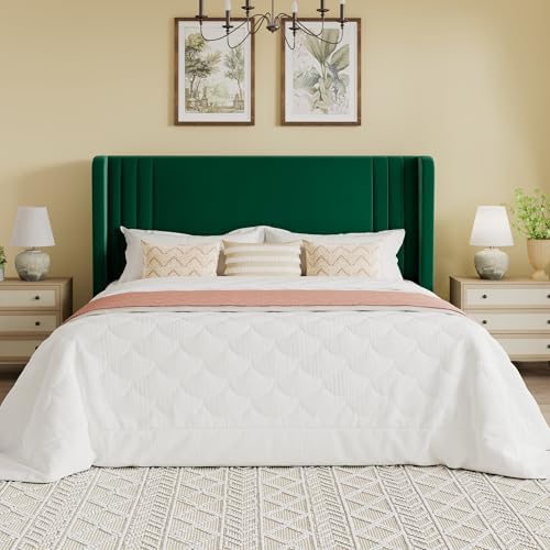 SHA CERLIN Queen Velvet Upholstered Bed Frame, Wingback Headboard, Green
