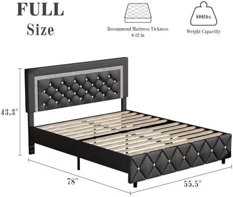 BarnFurin Full Bed Frame with Diamond Tufted Headboard, Gray
